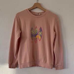Roxy Girl Surfboard Graphic Crewneck Sweatshirt in Peach Sz 16